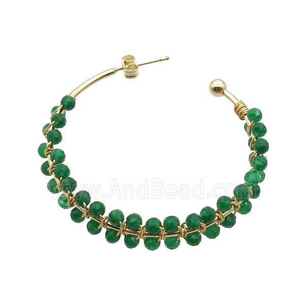 Green Agate Copper Stud Earring Gold Plated