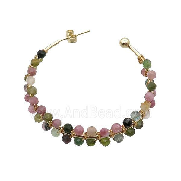 Multicolor Tourmaline Copper Stud Earring Gold Plated