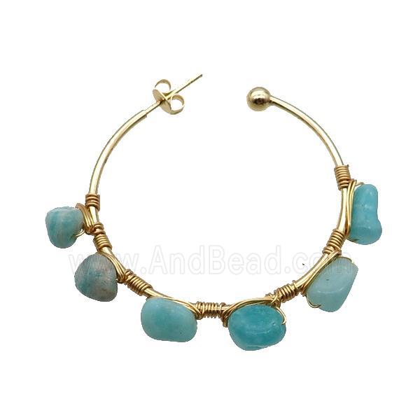 Green Amazonite Copper Stud Earring Gold Plated