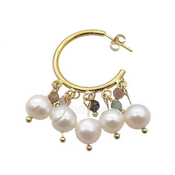 White Pearl Tourmaline Copper Stud Earring Gold Plated