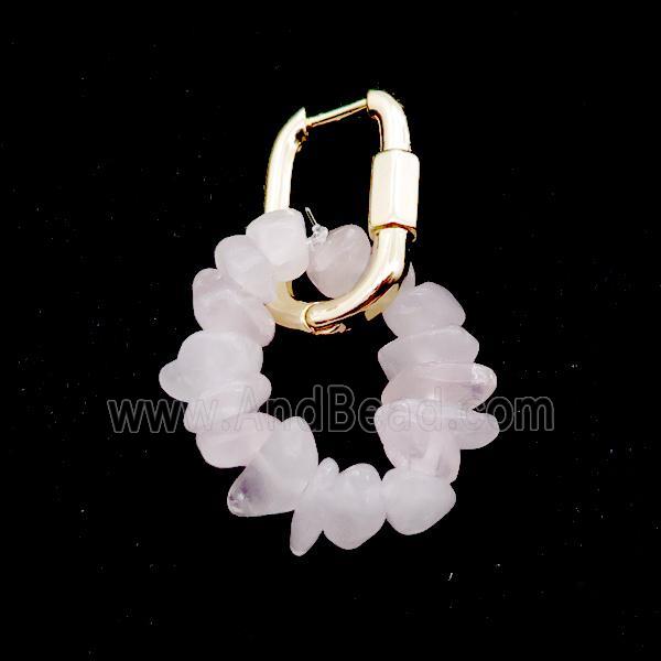 Pink Rose Quartz Copper Latchback Earring Gold Plated