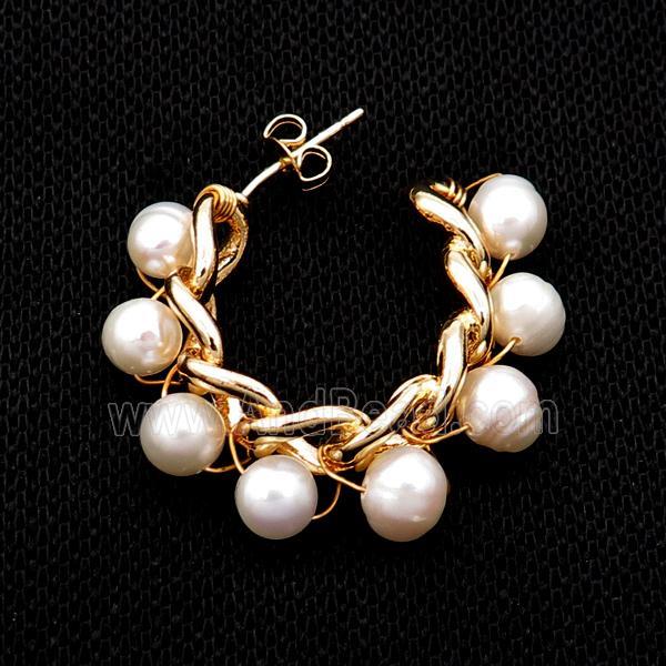 White Pearl Copper Stud Earring Gold Plated