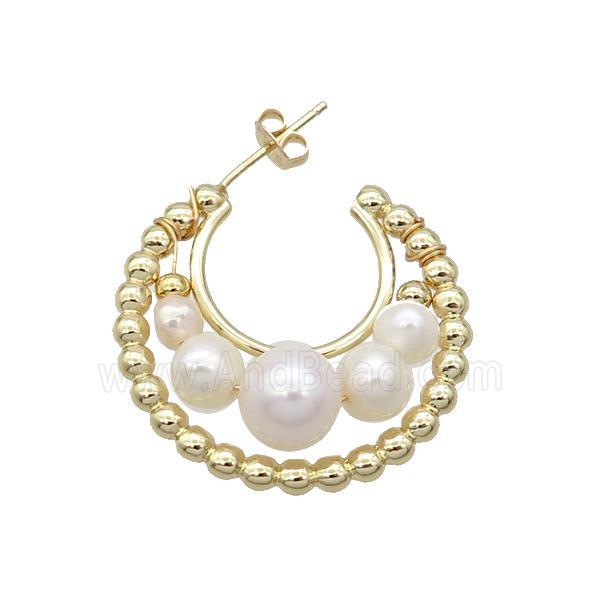 White Pearl Copper Stud Earring Gold Plated