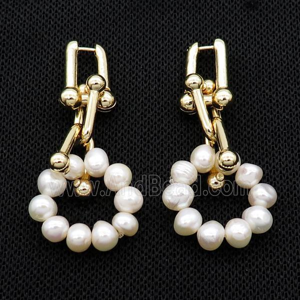 White Pearl Copper Latchback Earring Gold Plated