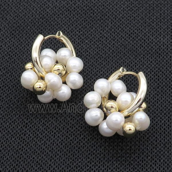 White Pearl Copper Hoop Earring Gold Plated