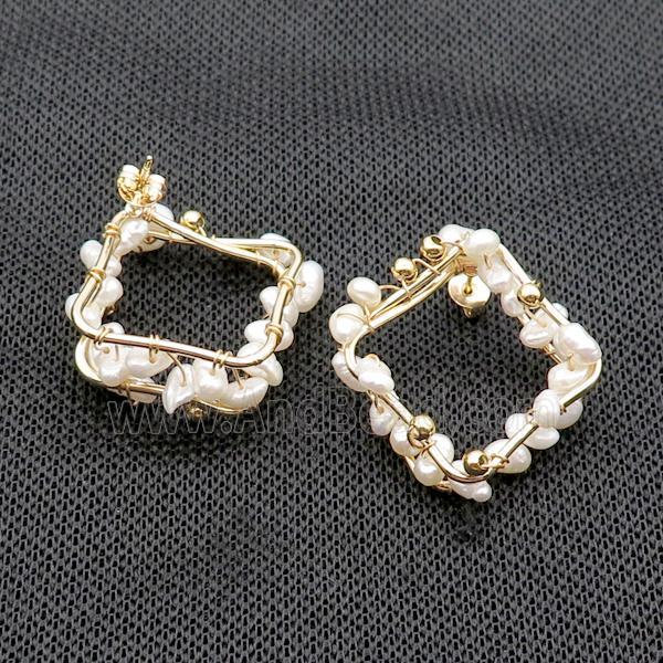 White Pearl Copper Stud Earring Gold Plated