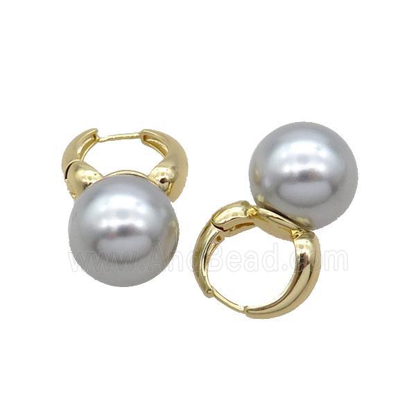 Gray Pearlized Shell Copper Hoop Earring Gold Plated