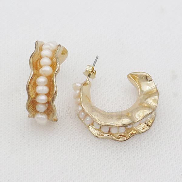 White Pearl Copper Stud Earring Gold Plated