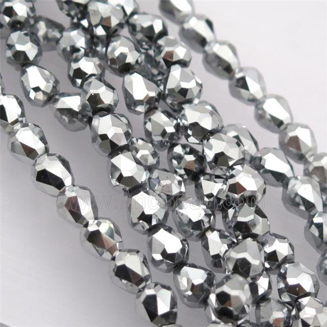 Chinese Crystal Glass Beads, faceted teardrop, platinum plated