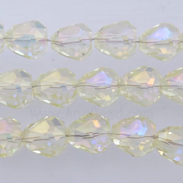 Chinese Crystal Glass Beads, faceted teardrop, lt.olive AB-color