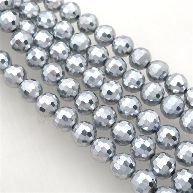 Chinese Crystal Glass Beads, silver plated, faceted round