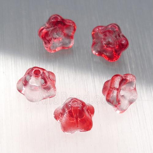 crystal glass flower beads, red