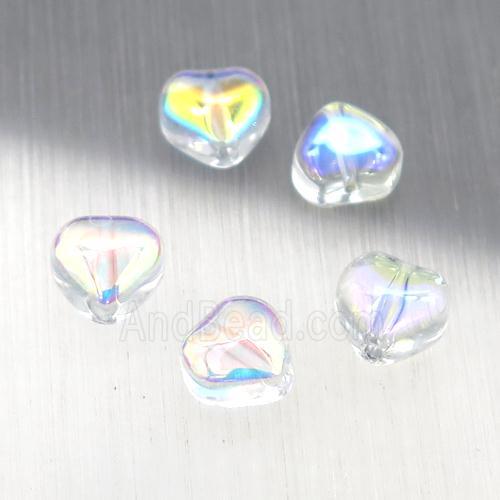 clear crystal glass heart beads, AB-color electroplated