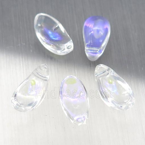 clear crystal glass petal beads, AB-color electroplated