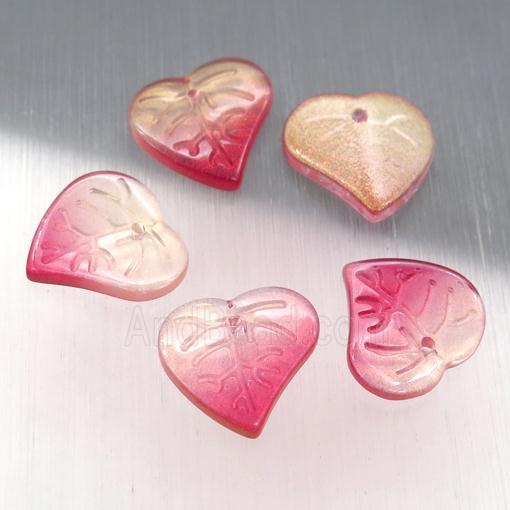 crystal glass leaf beads, red