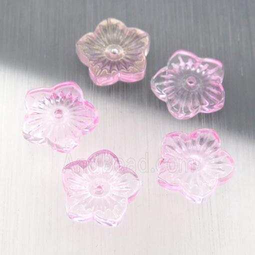 pink crystal glass flower beads