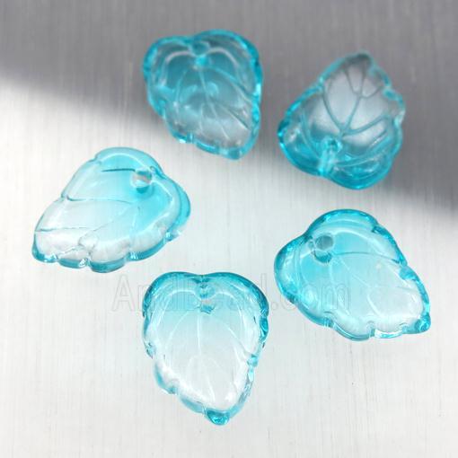 teal crystal glass leaf beads