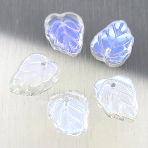 clear crystal glass leaf beads, AB-color electroplated