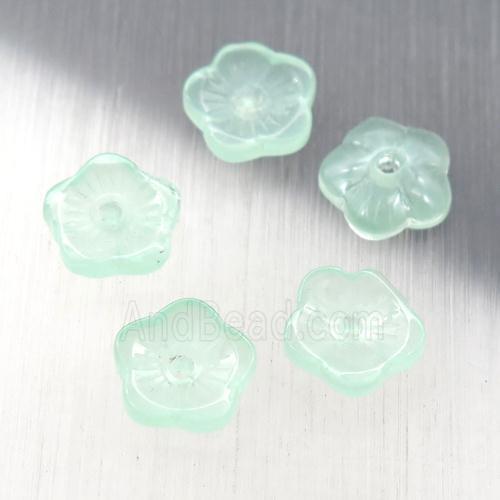 lt.green jadeite glass flower capbeads