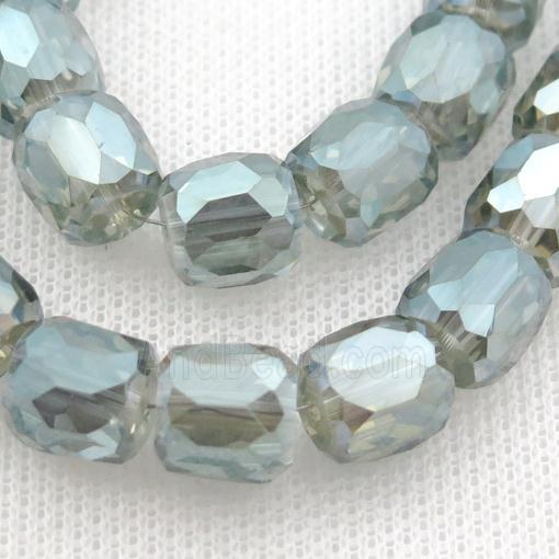 green Crystal Glass Beads, faceted barrel