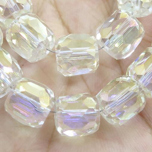 Crystal Glass Beads, faceted barrel