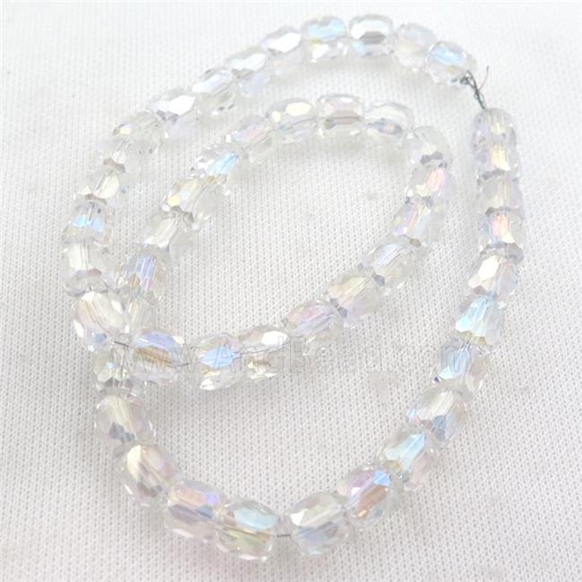 Crystal Glass Beads, faceted barrel, clear AB-color