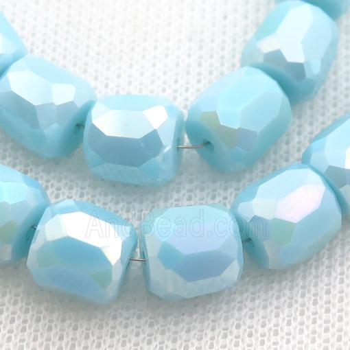 teal Jadeite Glass Beads, faceted barrel