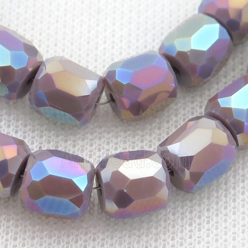Jadeite Glass Beads, faceted barrel, purple AB-color