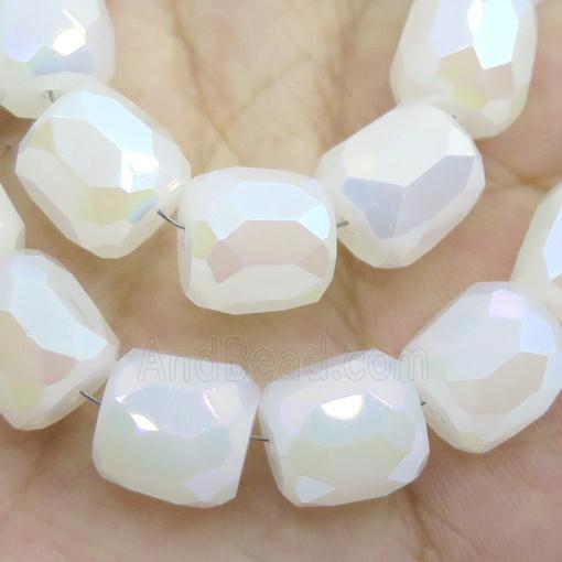 white cream Jadeite Glass Beads, faceted barrel