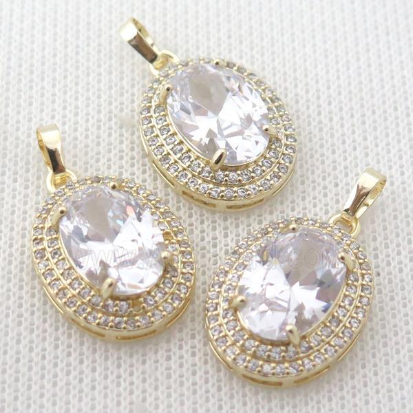 copper oval pendant paved zircon with clear crystal glass