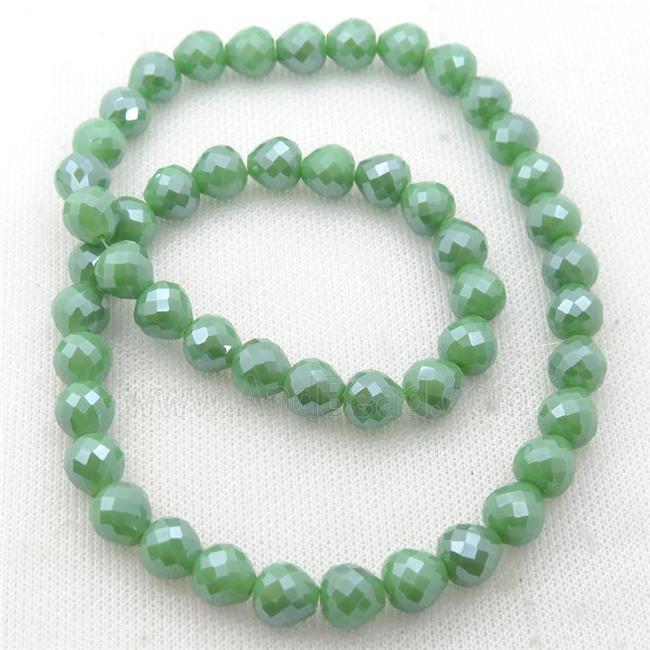green Jadeite Glass Beads, faceted teardrop