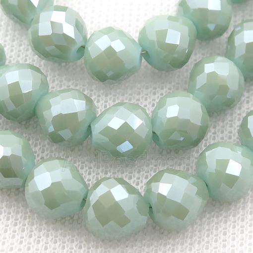 green Jadeite Glass Beads, faceted teardrop