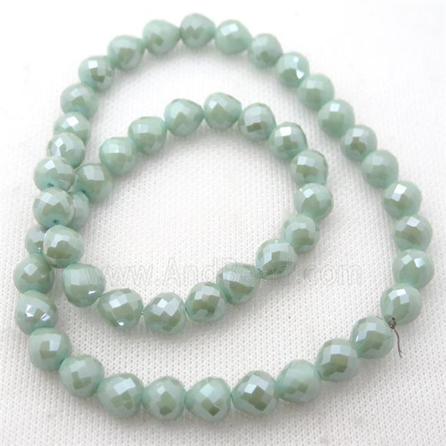 green Jadeite Glass Beads, faceted teardrop