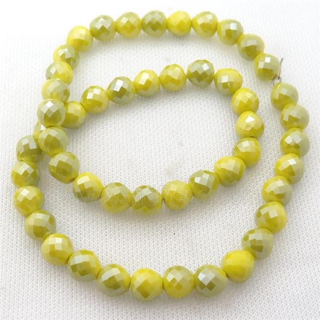yellow Jadeite Glass Beads, faceted teardrop