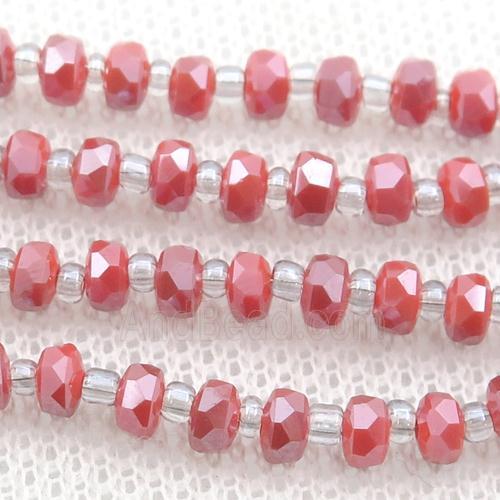 red Jadeite Glass Beads, faceted rondelle