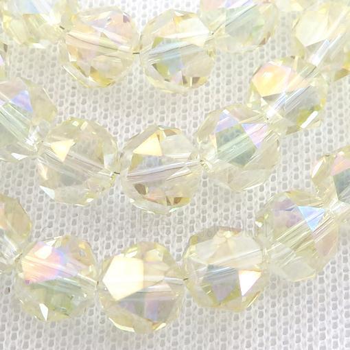 Crystal Glass Beads, faceted round, yellow electroplated