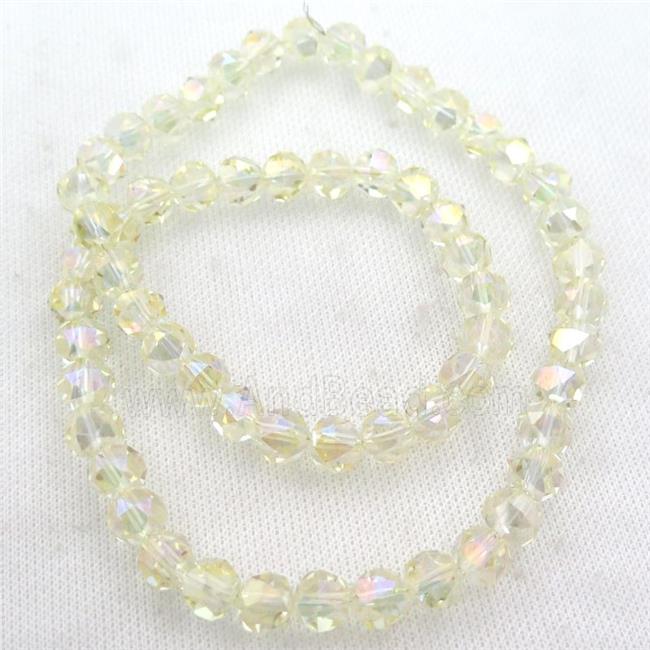 Crystal Glass Beads, faceted round, yellow electroplated