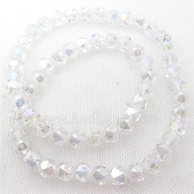 Crystal Glass Beads, faceted round, clear AB-color