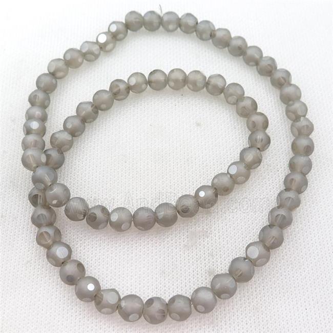 round matte Crystal Glass Beads, gray