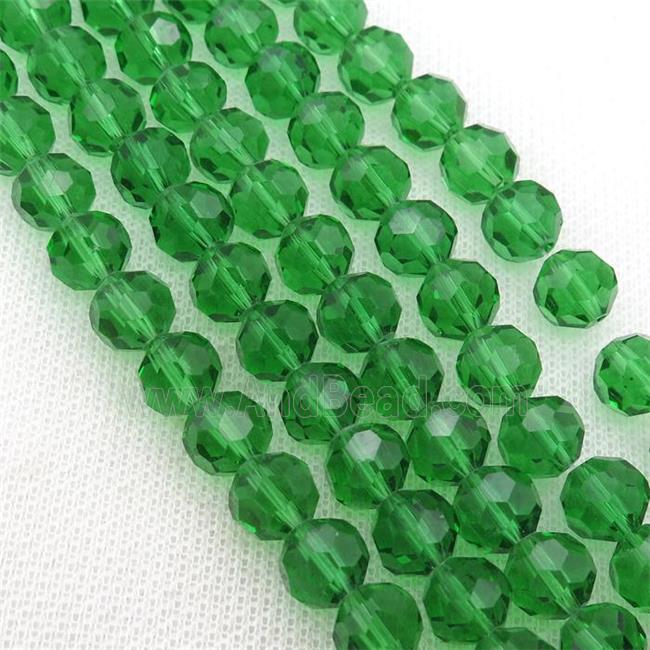 green Crystal Glass Beads, faceted round