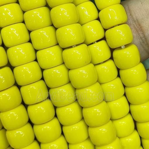 yellow Jadeite Glass beads, barrel