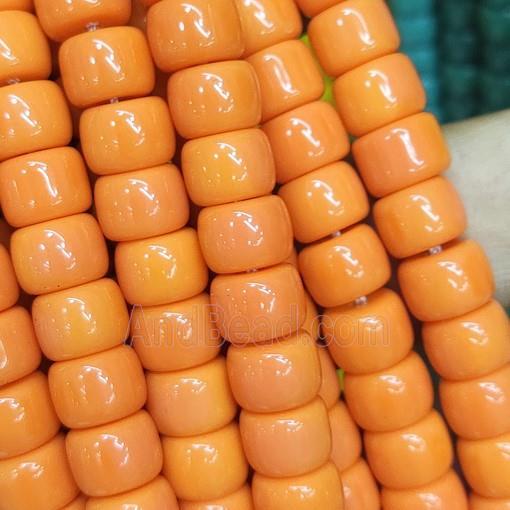 orange Jadeite Glass beads, barrel