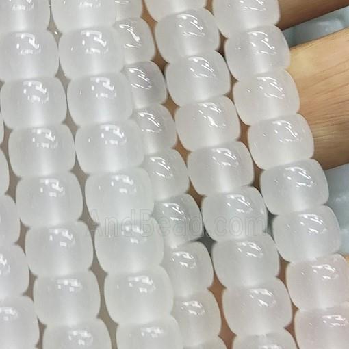 white Jadeite Glass beads, barrel
