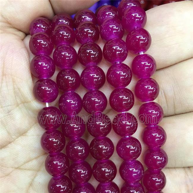round Jadeite Glass beads, fuchsia