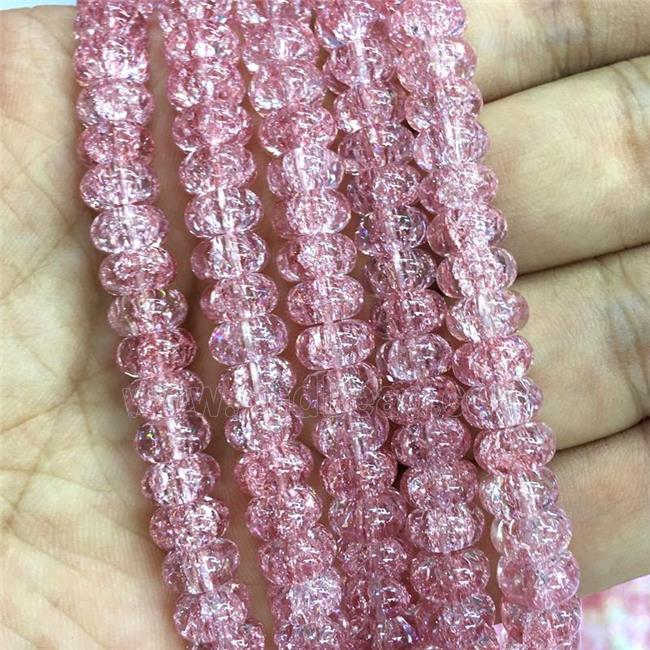 pink Crackle Crystal Glass rondelle beads
