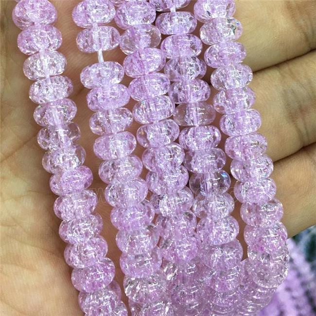 lavender Crackle Crystal Glass rondelle beads