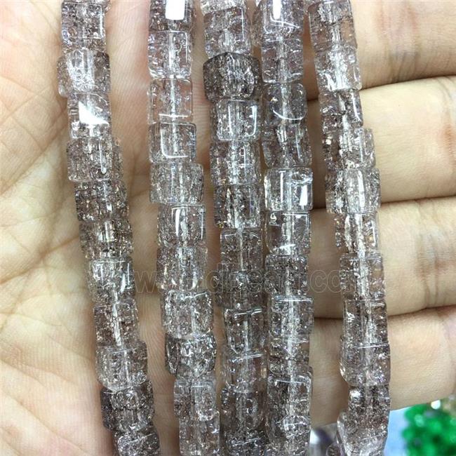 smoky Crackle Crystal Glass cube beads