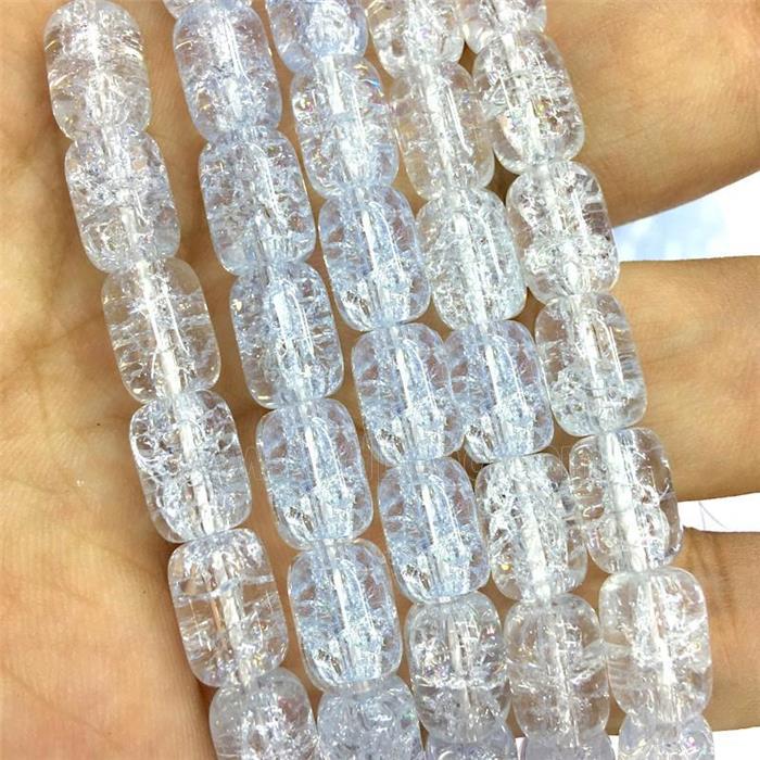 lt.blue Crackle Crystal Glass barrel beads