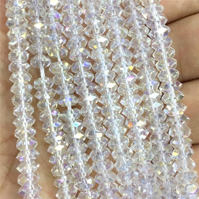 Crystal Glass beads, faceted rondelle, clear AB-color