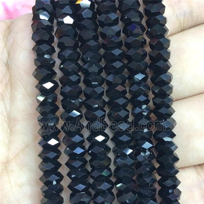 black Crystal Glass beads, faceted rondelle